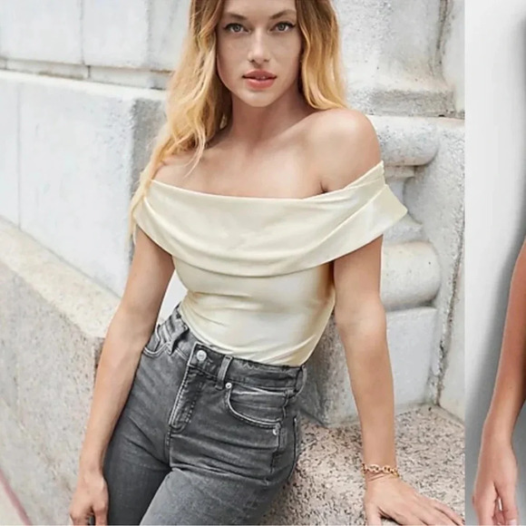 Off the Shoulder Bodysuit in Cream Color from Express - Picture 2 of 7